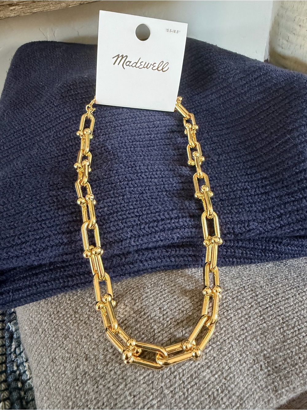 Madewell Gold Tone Paperclip Link Necklace NY820 NWT Statement Chai